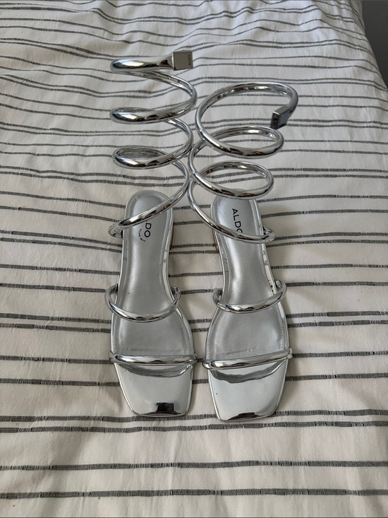 Aldo Shoes - Metallic Spiral-Strap Silver Heeled Sandals